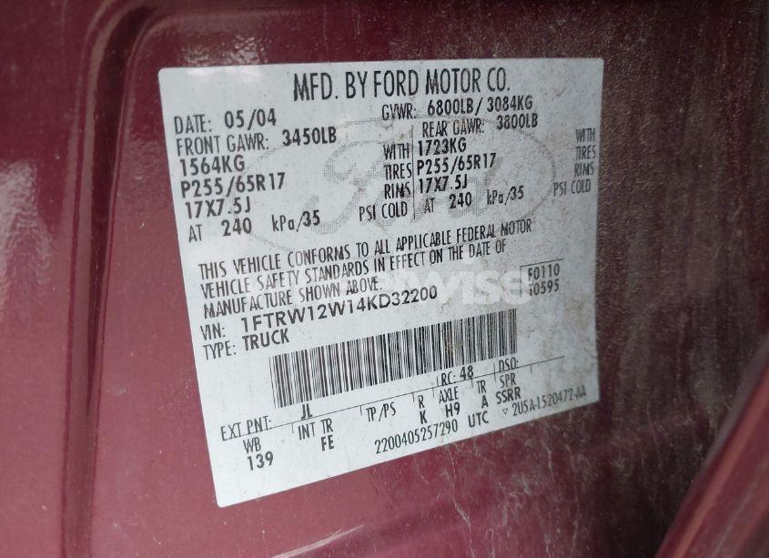 Photo 9 of 2004 Ford F-150 XLT (VIN 1FTRW12W14KD32200)