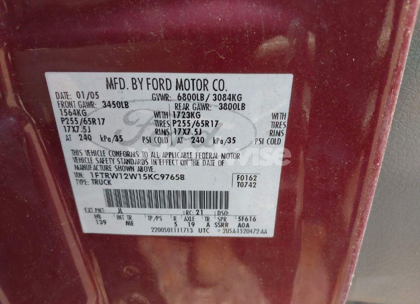 Photo 9 of 2005 Ford F-150 XLT (VIN 1FTRW12W15KC97658)