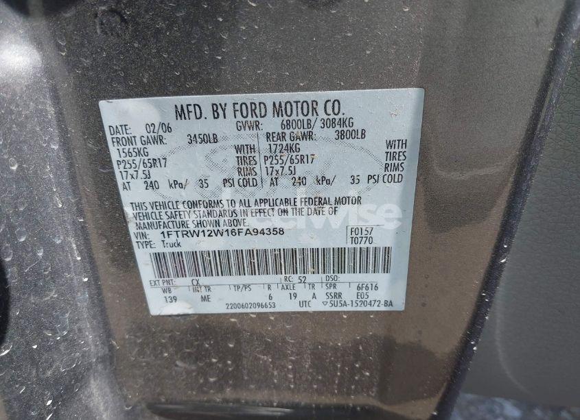 Photo 9 of 2006 Ford F-150 XLT (VIN 1FTRW12W16FA94358)