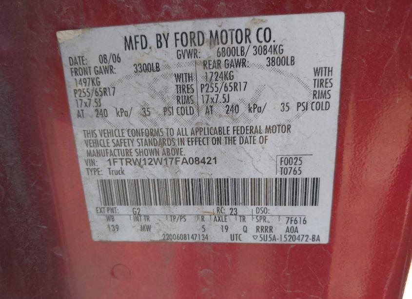 Photo 9 of 2007 Ford F-150 XLT (VIN 1FTRW12W17FA08421)