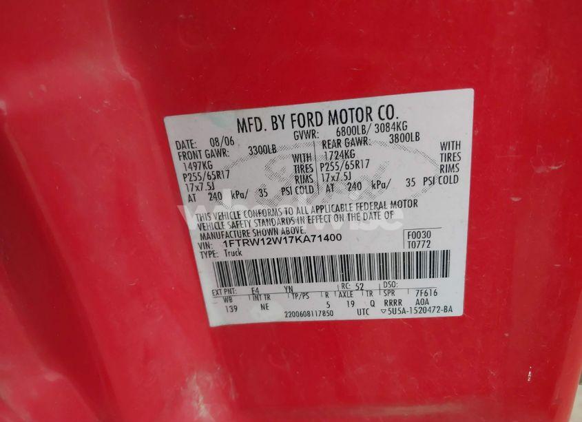 Photo 9 of 2007 Ford F-150 XLT (VIN 1FTRW12W17KA71400)