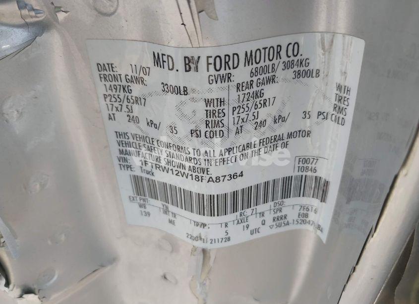 Photo 9 of 2008 Ford F-150 60TH ANNIVERSARY/FX2/XL/XLT (VIN 1FTRW12W18FA87364)