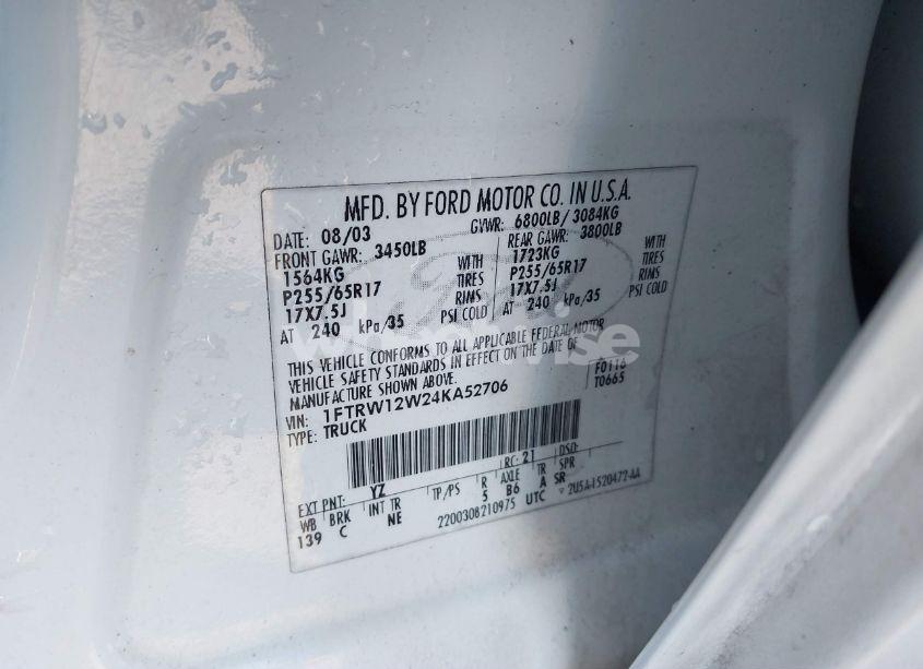 Photo 9 of 2004 Ford F-150 XLT (VIN 1FTRW12W24KA52706)