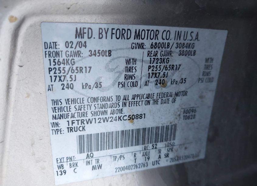 Photo 9 of 2004 Ford F-150 XLT (VIN 1FTRW12W24KC50881)