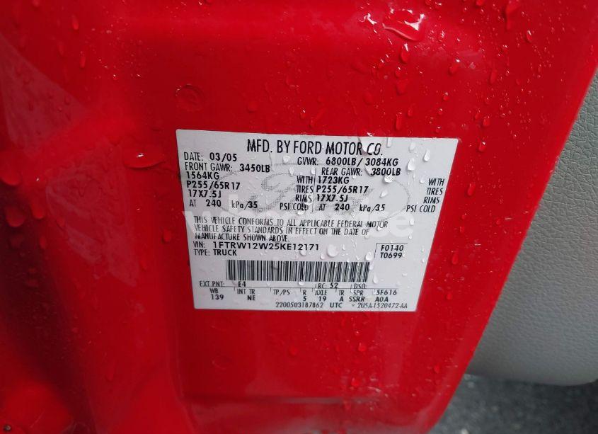 Photo 9 of 2005 Ford F-150 XLT (VIN 1FTRW12W25KE12171)