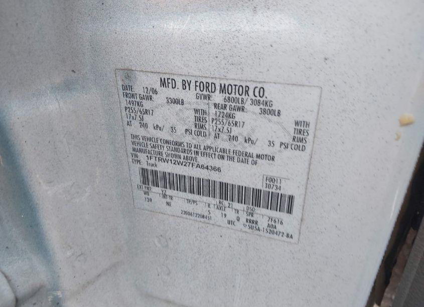 Photo 9 of 2007 Ford F-150 XLT (VIN 1FTRW12W27FA64366)