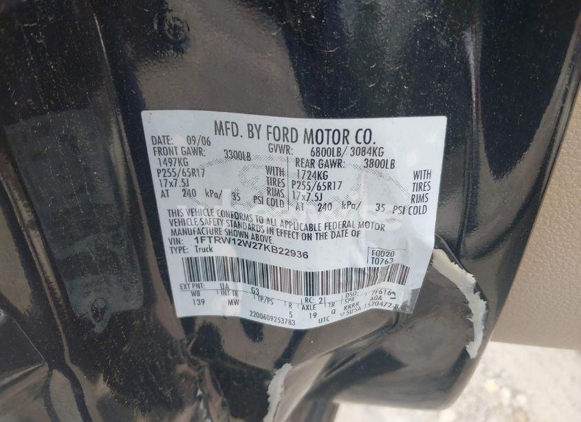 Photo 9 of 2007 Ford F-150 XLT (VIN 1FTRW12W27KB22936)