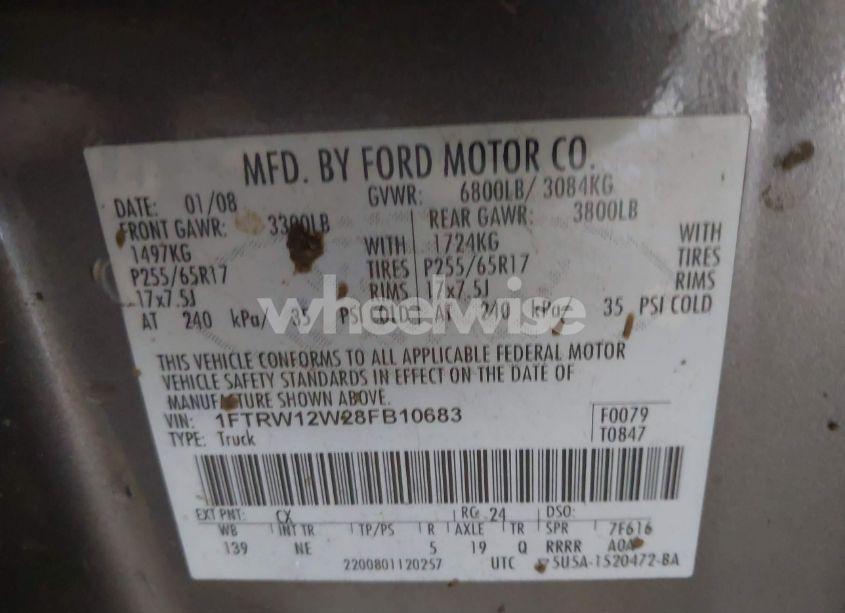 Photo 9 of 2008 Ford F-150 60TH ANNIVERSARY/FX2/XL/XLT (VIN 1FTRW12W28FB10683)