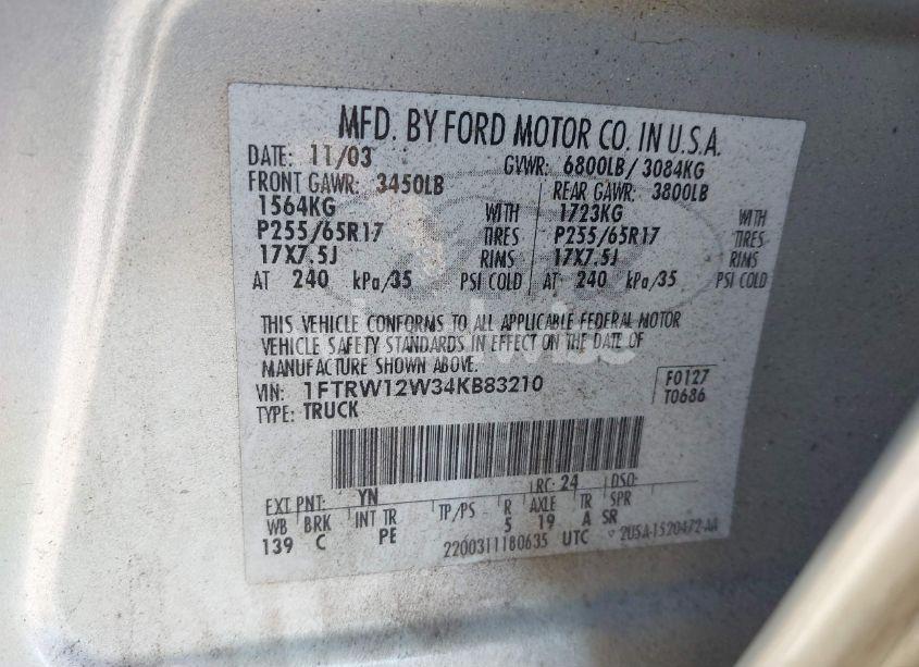 Photo 9 of 2004 Ford F-150 XLT (VIN 1FTRW12W34KB83210)