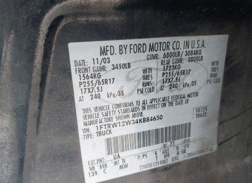 Photo 9 of 2004 Ford F-150 XLT (VIN 1FTRW12W34KB84650)