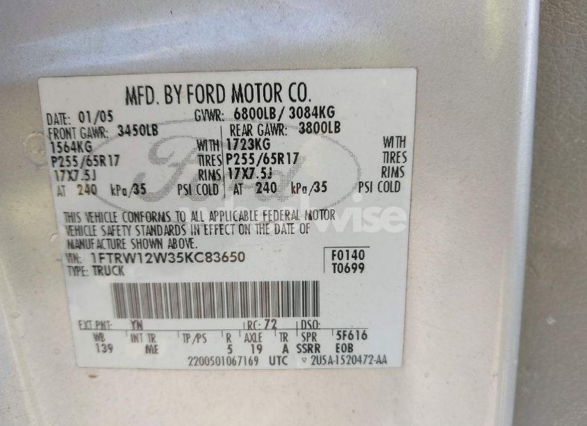 Photo 9 of 2005 Ford F-150 XLT (VIN 1FTRW12W35KC83650)