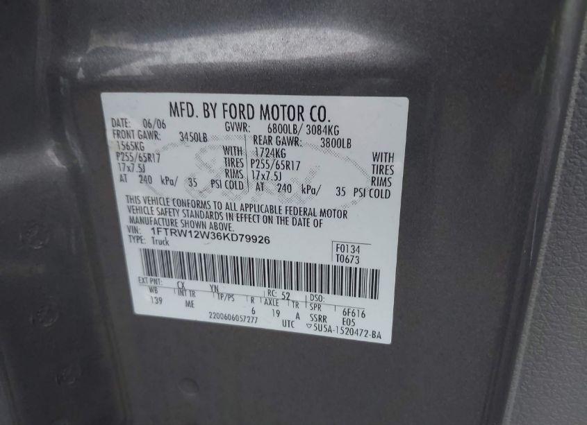 Photo 9 of 2006 Ford F-150 XLT (VIN 1FTRW12W36KD79926)