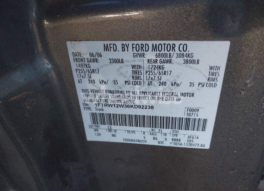 Photo 9 of 2006 Ford F-150 XLT (VIN 1FTRW12W36KD92238)