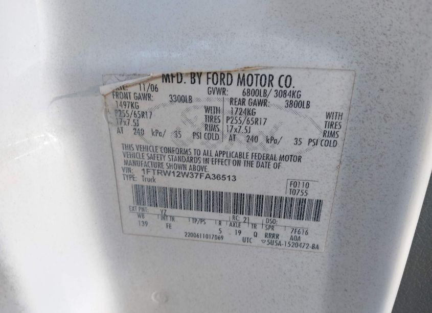 Photo 9 of 2007 Ford F-150 XLT (VIN 1FTRW12W37FA36513)