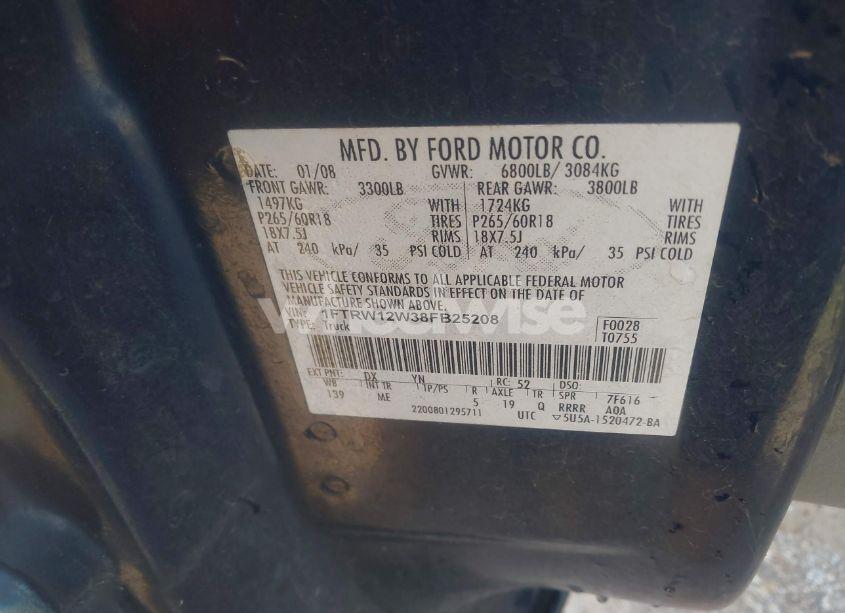 Photo 9 of 2008 Ford F-150 (VIN 1FTRW12W38FB25208)