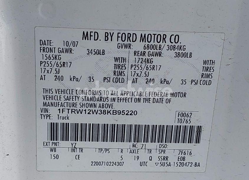 Photo 9 of 2008 Ford F-150 XL (VIN 1FTRW12W38KB95220)