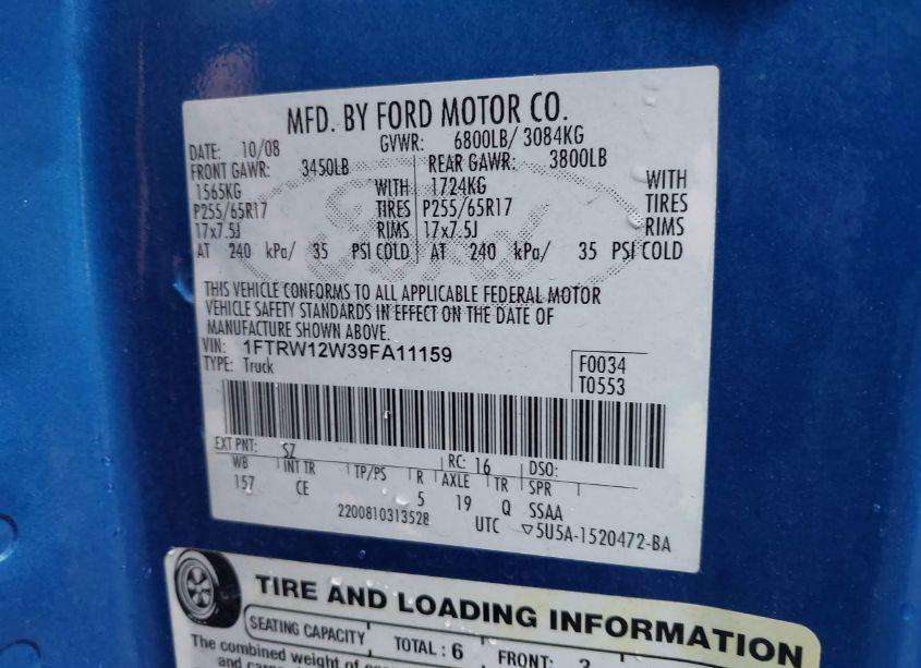 Photo 9 of 2009 Ford F-150 XL/XLT (VIN 1FTRW12W39FA11159)