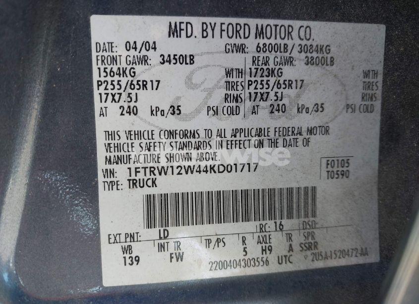 Photo 9 of 2004 Ford F-150 XLT (VIN 1FTRW12W44KD01717)