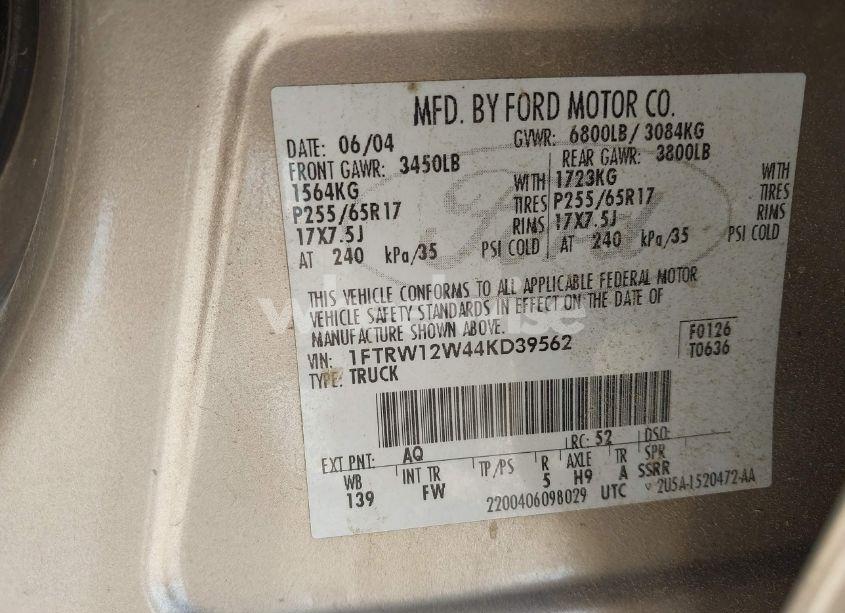 Photo 9 of 2004 Ford F-150 XLT (VIN 1FTRW12W44KD39562)