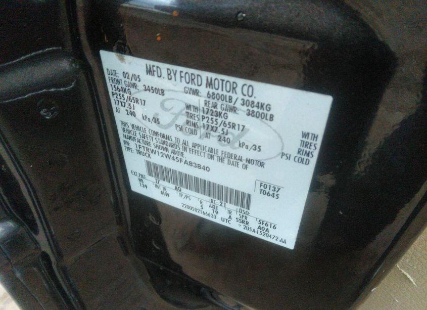 Photo 9 of 2005 Ford F-150 XLT (VIN 1FTRW12W45FA83840)