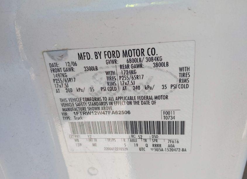 Photo 9 of 2007 Ford F-150 XLT (VIN 1FTRW12W47FA62506)