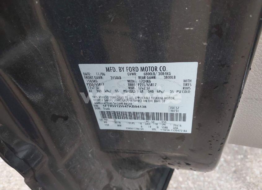 Photo 9 of 2007 Ford F-150 XLT (VIN 1FTRW12W47KB94138)