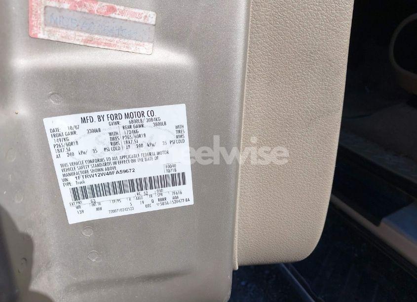 Photo 9 of 2008 Ford F-150 60TH ANNIVERSARY/FX2/XL/XLT (VIN 1FTRW12W48FA59672)