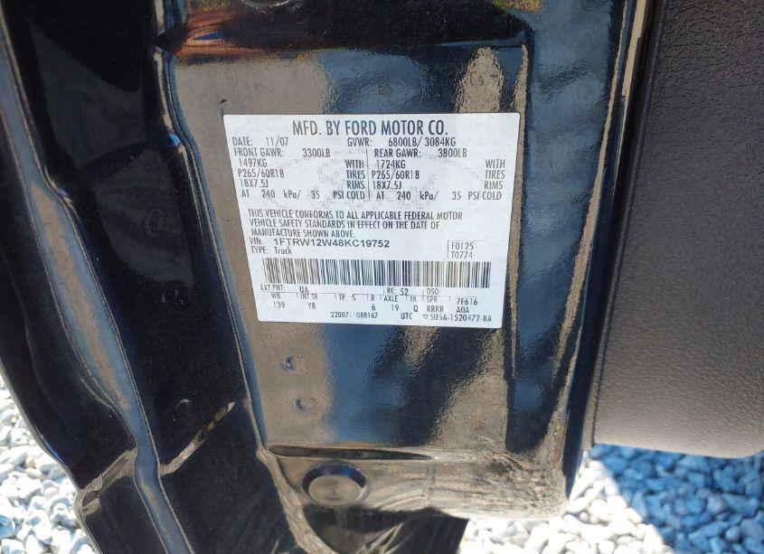 Photo 9 of 2008 Ford F-150 60TH ANNIVERSARY/FX2/XL/XLT (VIN 1FTRW12W48KC19752)