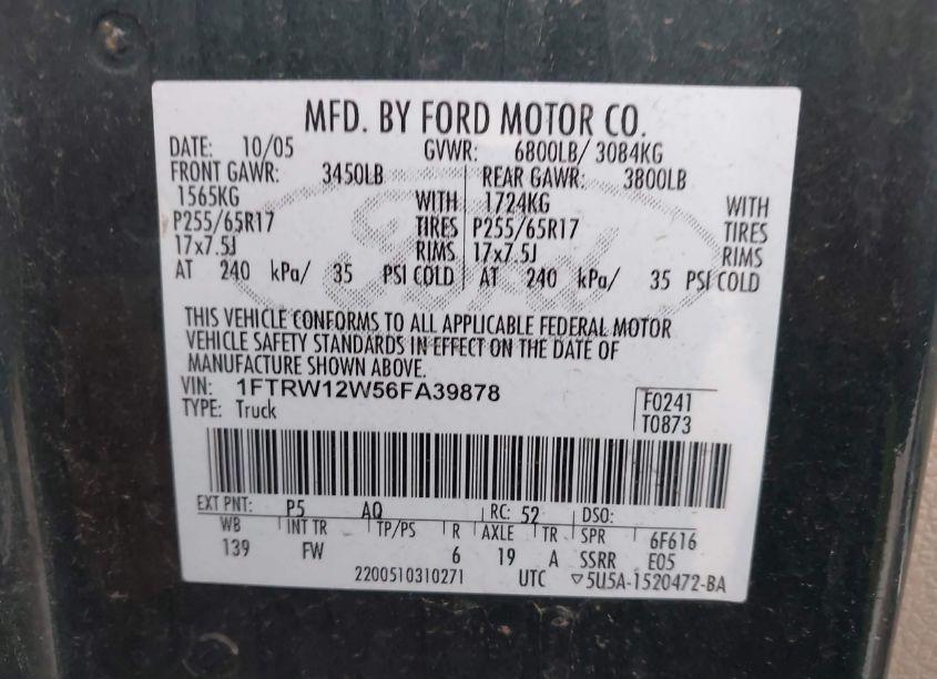 Photo 9 of 2006 Ford F-150 XLT (VIN 1FTRW12W56FA39878)