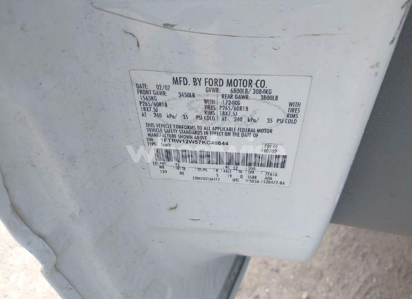 Photo 9 of 2007 Ford F-150 XLT (VIN 1FTRW12W57KC48644)