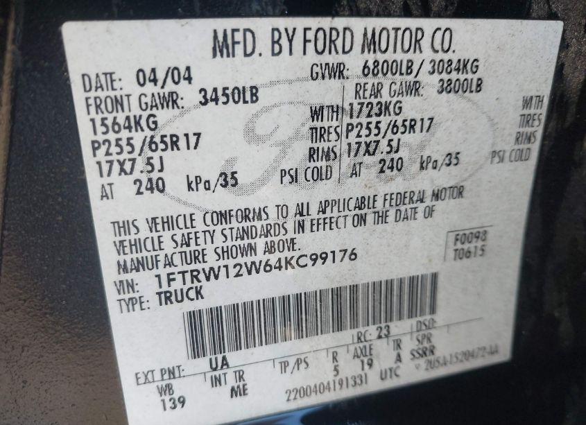 Photo 9 of 2004 Ford F-150 XLT (VIN 1FTRW12W64KC99176)