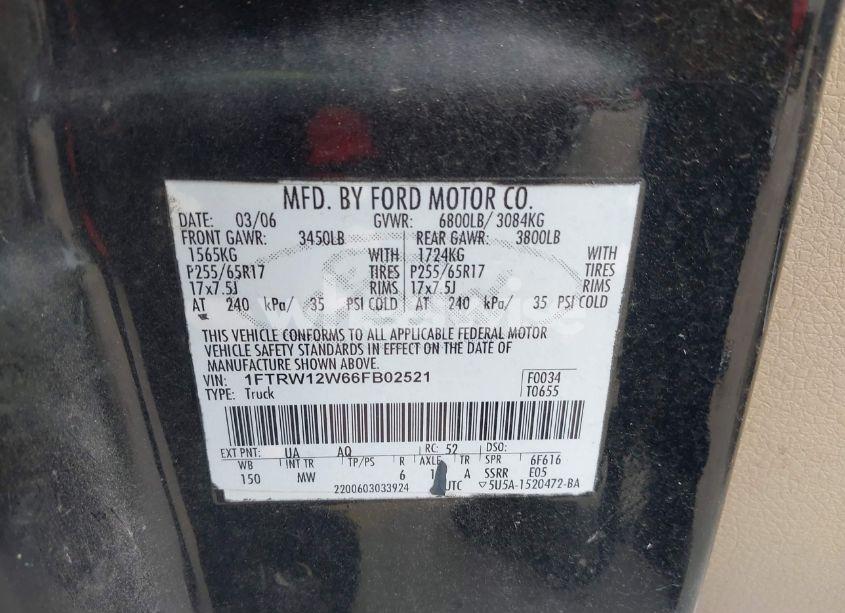 Photo 9 of 2006 Ford F-150 XLT (VIN 1FTRW12W66FB02521)