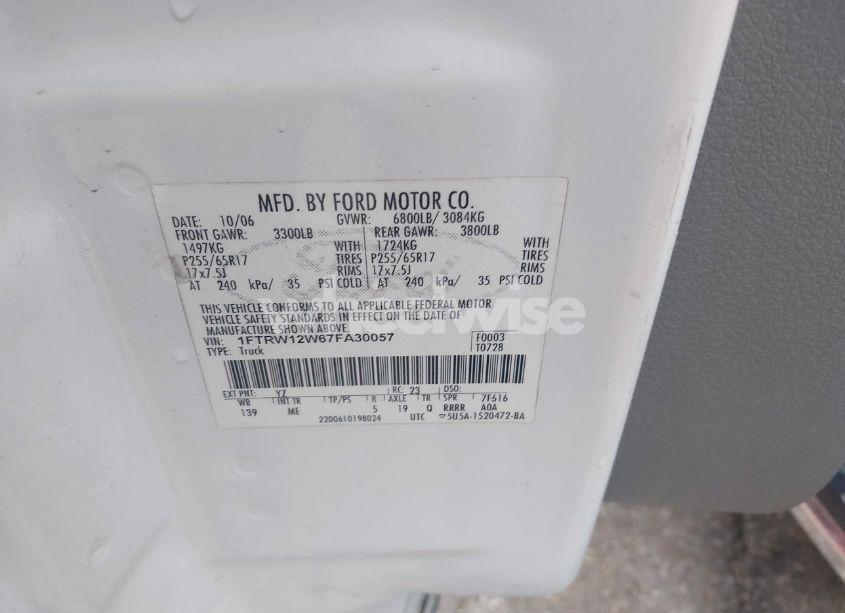 Photo 9 of 2007 Ford F-150 XLT (VIN 1FTRW12W67FA30057)