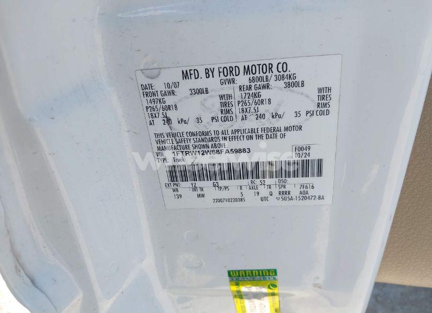Photo 9 of 2008 Ford F-150 60TH ANNIVERSARY/FX2/XL/XLT (VIN 1FTRW12W68FA59883)