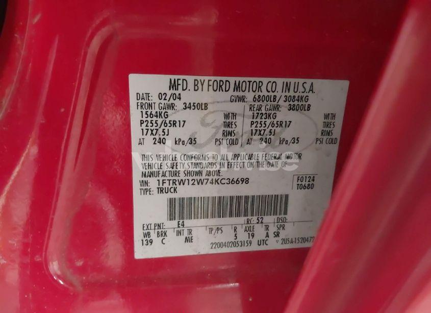 Photo 9 of 2004 Ford F-150 XLT (VIN 1FTRW12W74KC36698)