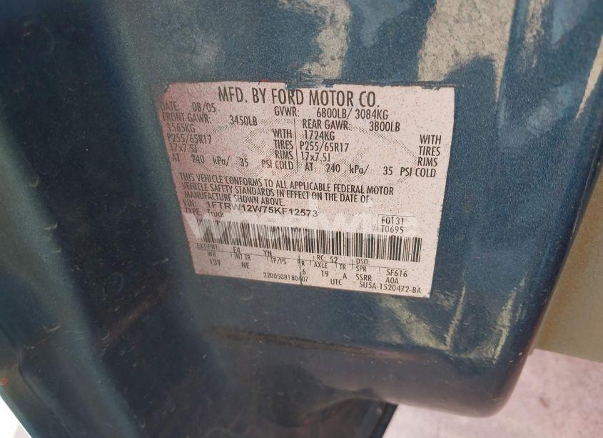 Photo 9 of 2005 Ford F-150 XLT (VIN 1FTRW12W75KF12573)