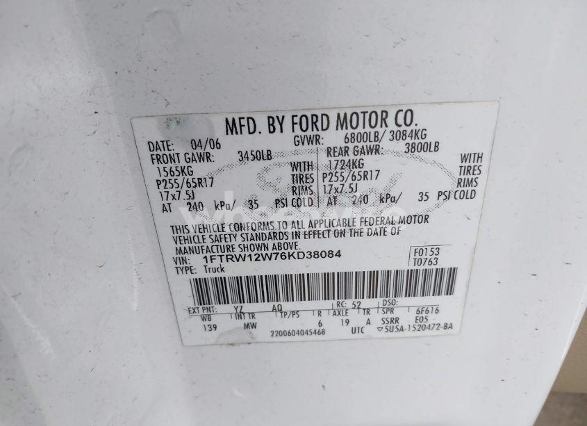 Photo 9 of 2006 Ford F-150 XLT (VIN 1FTRW12W76KD38084)