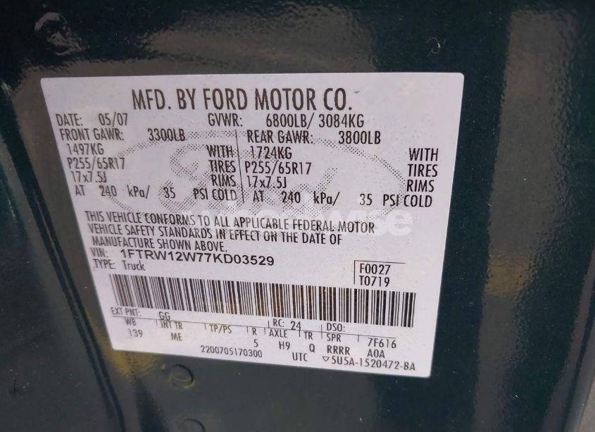 Photo 9 of 2007 Ford F-150 XLT (VIN 1FTRW12W77KD03529)