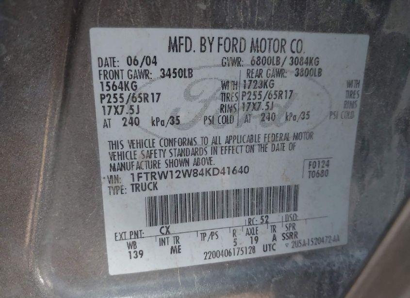 Photo 9 of 2004 Ford F-150 XLT (VIN 1FTRW12W84KD41640)