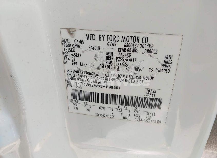 Photo 9 of 2005 Ford F-150 XLT (VIN 1FTRW12W85KE96691)