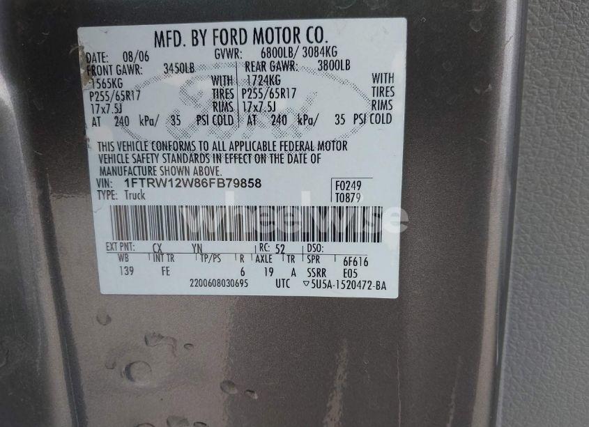 Photo 9 of 2006 Ford F-150 XLT (VIN 1FTRW12W86FB79858)