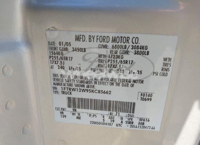 Photo 9 of 2005 Ford F-150 XLT (VIN 1FTRW12W95KC85662)