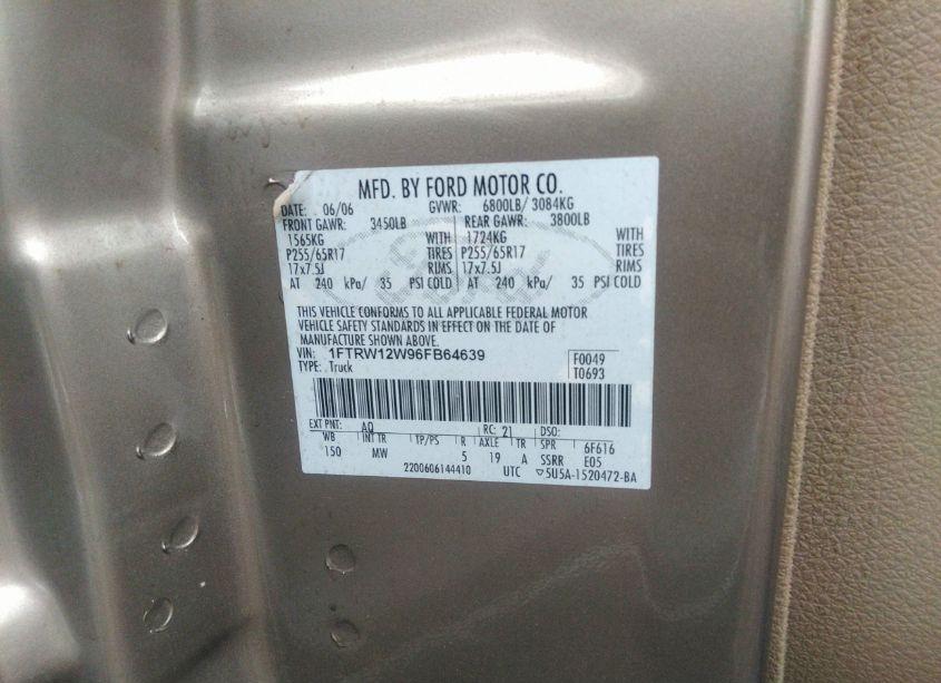 Photo 9 of 2006 Ford F-150 XLT (VIN 1FTRW12W96FB64639)