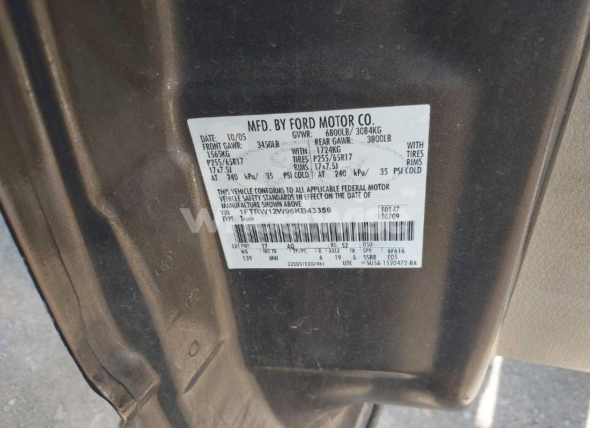 Photo 9 of 2006 Ford F-150 XLT (VIN 1FTRW12W96KB43359)