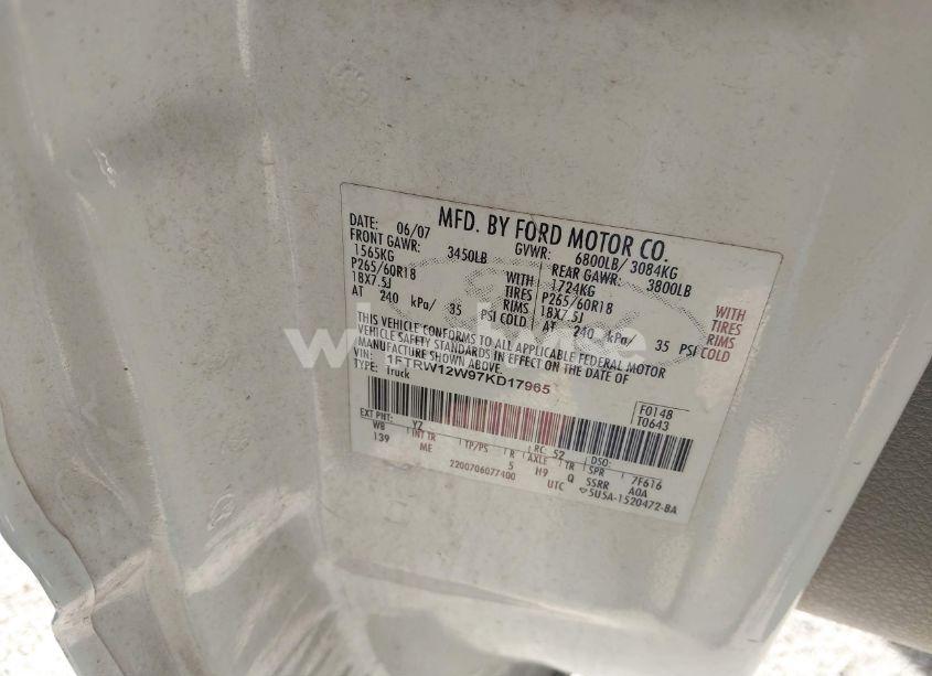 Photo 9 of 2007 Ford F-150 XLT (VIN 1FTRW12W97KD17965)