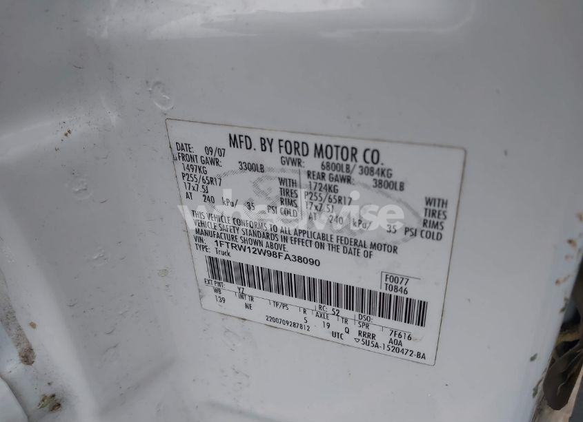 Photo 9 of 2008 Ford F-150 60TH ANNIVERSARY/FX2/XL/XLT (VIN 1FTRW12W98FA38090)