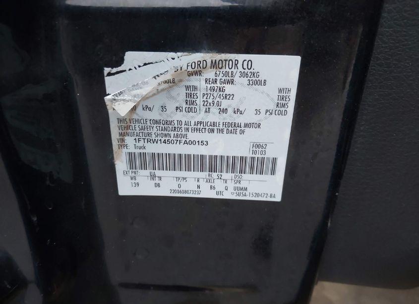 Photo 9 of 2007 Ford F-150 LARIAT (VIN 1FTRW14507FA00153)