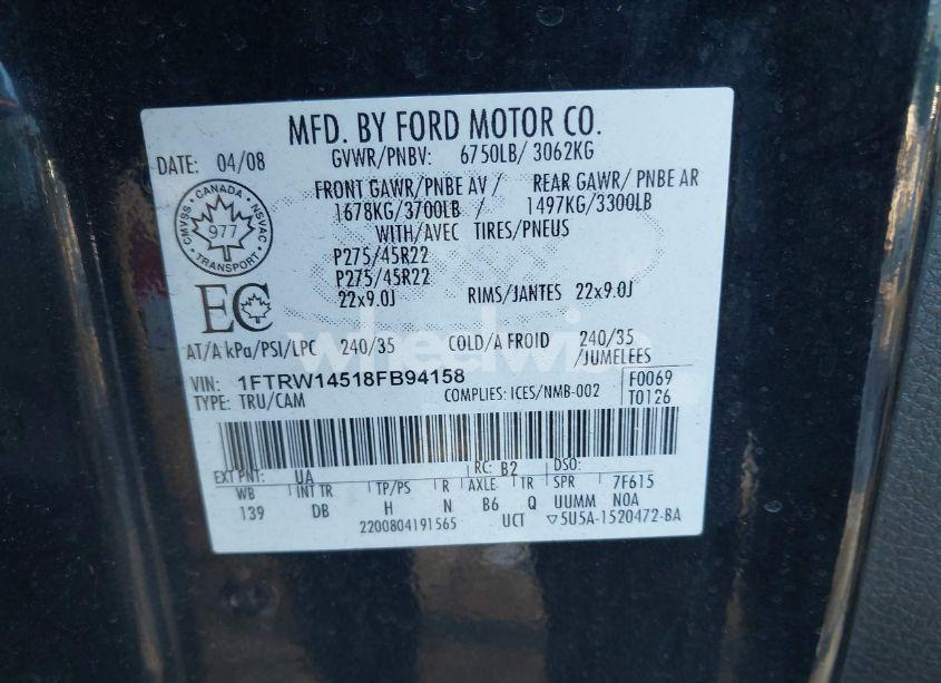 Photo 9 of 2008 Ford F-150 LARIAT (VIN 1FTRW14518FB94158)