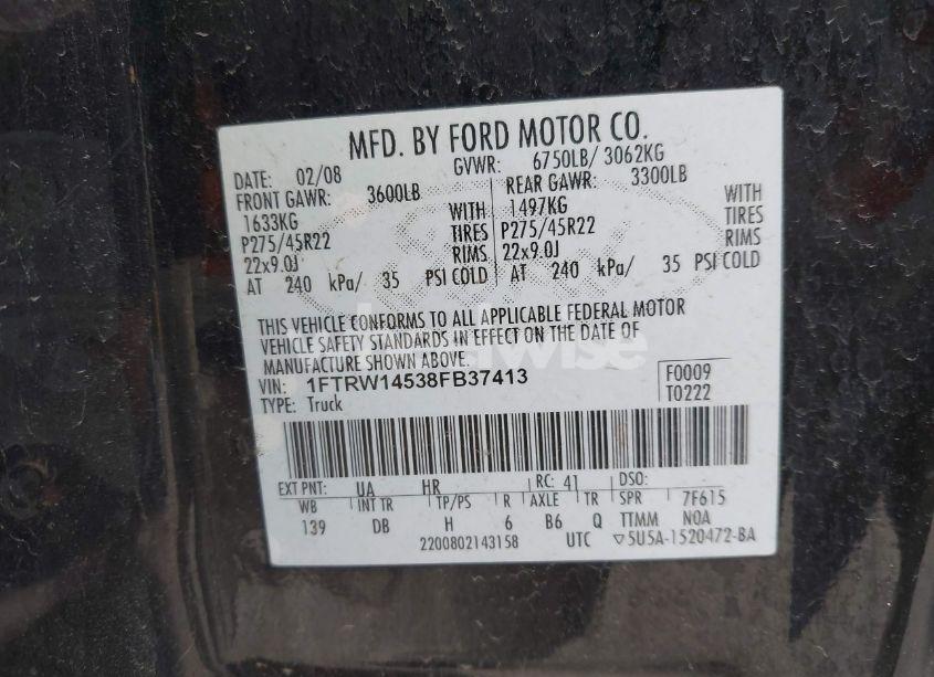 Photo 9 of 2008 Ford F-150 HARLEY-DAVIDSON/LIMITED (VIN 1FTRW14538FB37413)