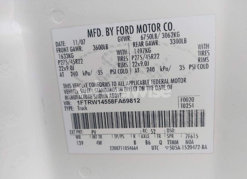 Photo 9 of 2008 Ford F-150 HARLEY-DAVIDSON/LIMITED (VIN 1FTRW14558FA69812)